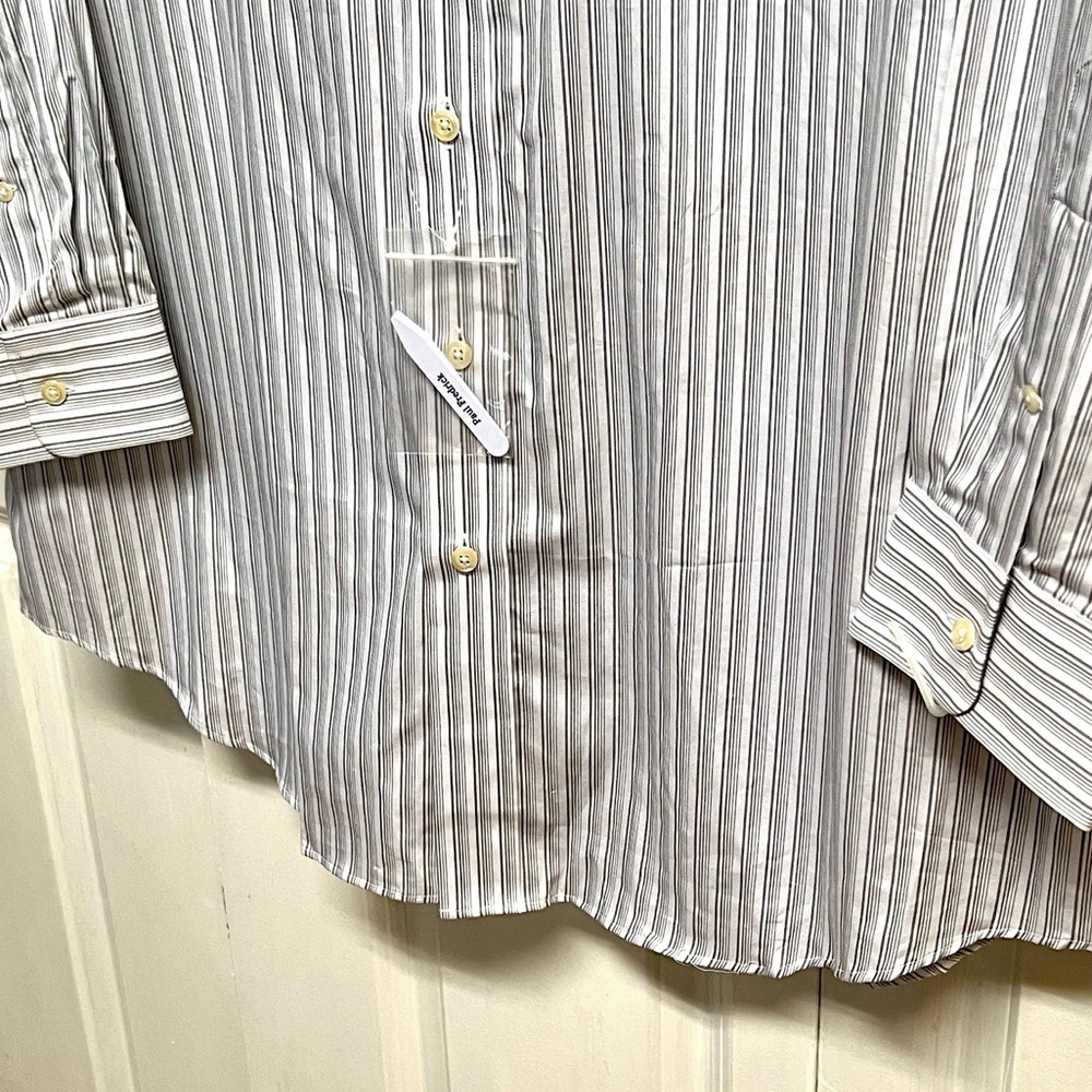 Paul Fredrick White & Light Green Pinstripe Pocket Dress Shirt Size 17 NWOT - Picture 4 of 7